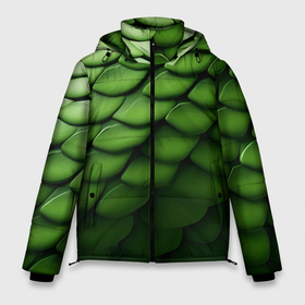 Мужская зимняя куртка 3D с принтом Зеленая чешуя змеи в Тюмени, верх — 100% полиэстер; подкладка — 100% полиэстер; утеплитель — 100% полиэстер | длина ниже бедра, свободный силуэт Оверсайз. Есть воротник-стойка, отстегивающийся капюшон и ветрозащитная планка. 

Боковые карманы с листочкой на кнопках и внутренний карман на молнии. | 