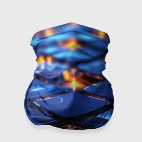 Бандана-труба 3D с принтом Синие плиты с золотым свечением в Екатеринбурге, 100% полиэстер, ткань с особыми свойствами — Activecool | плотность 150‒180 г/м2; хорошо тянется, но сохраняет форму | Тематика изображения на принте: 