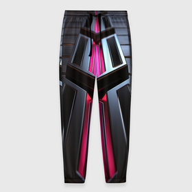 Мужские брюки 3D с принтом Розовые неоновые вставки в черной конструкции в Тюмени, 100% полиэстер | манжеты по низу, эластичный пояс регулируется шнурком, по бокам два кармана без застежек, внутренняя часть кармана из мелкой сетки | 