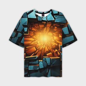 Мужская футболка oversize 3D с принтом Геометрическая огненная яма иллюзия в Курске,  |  | Тематика изображения на принте: 