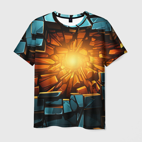 Мужская футболка 3D с принтом Геометрическая огненная яма иллюзия в Белгороде, 100% полиэфир | прямой крой, круглый вырез горловины, длина до линии бедер | 