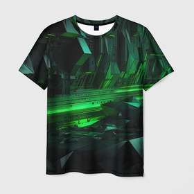 Мужская футболка 3D с принтом Глубина зеленого абстракта в Екатеринбурге, 100% полиэфир | прямой крой, круглый вырез горловины, длина до линии бедер | 