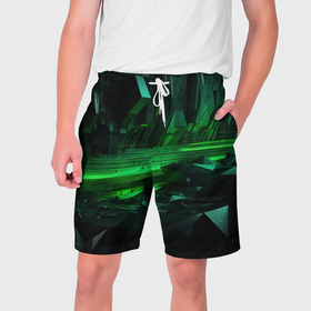Мужские шорты 3D с принтом Глубина зеленого абстракта в Екатеринбурге,  полиэстер 100% | прямой крой, два кармана без застежек по бокам. Мягкая трикотажная резинка на поясе, внутри которой широкие завязки. Длина чуть выше колен | 