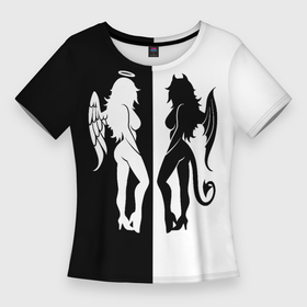 Женская футболка 3D Slim с принтом Ангел и Демон   добро и зло в Кировске,  |  | 
