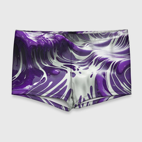Мужские купальные плавки 3D с принтом Бело фиолетовая краска в Курске, Полиэстер 85%, Спандекс 15% |  | 