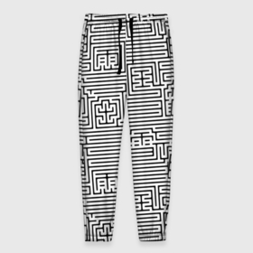 Мужские брюки 3D с принтом Лабиринт с иероглифами на белом , 100% полиэстер | манжеты по низу, эластичный пояс регулируется шнурком, по бокам два кармана без застежек, внутренняя часть кармана из мелкой сетки | 