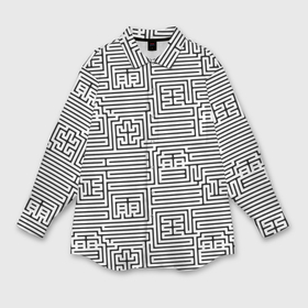 Мужская рубашка oversize 3D с принтом Лабиринт с иероглифами на белом в Кировске,  |  | 