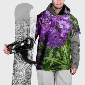Накидка на куртку 3D с принтом Фиолетовый флоксы в саду в Тюмени, 100% полиэстер |  | Тематика изображения на принте: 