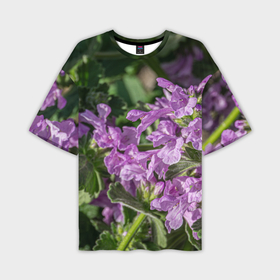 Мужская футболка oversize 3D с принтом Лиловые цветы Буквицы в саду ,  |  | 