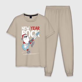 Мужская пижама хлопок с принтом Новогодний рок в Санкт-Петербурге, 100% хлопок | брюки и футболка прямого кроя, без карманов, на брюках мягкая резинка на поясе и по низу штанин
 | Тематика изображения на принте: 