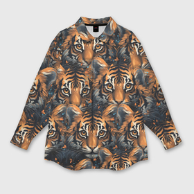 Мужская рубашка oversize 3D с принтом Паттерн с тиграми ,  |  | 
