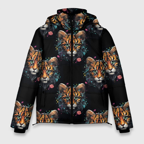 Мужская зимняя куртка 3D с принтом Паттерн тигры в Новосибирске, верх — 100% полиэстер; подкладка — 100% полиэстер; утеплитель — 100% полиэстер | длина ниже бедра, свободный силуэт Оверсайз. Есть воротник-стойка, отстегивающийся капюшон и ветрозащитная планка. 

Боковые карманы с листочкой на кнопках и внутренний карман на молнии. | 