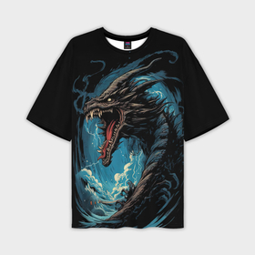 Мужская футболка oversize 3D с принтом Изумрудный дракон  тайна воды ,  |  | Тематика изображения на принте: 