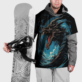 Накидка на куртку 3D с принтом Изумрудный дракон  тайна воды , 100% полиэстер |  | Тематика изображения на принте: 