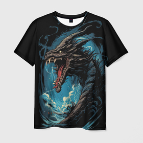 Мужская футболка 3D с принтом Изумрудный дракон  тайна воды , 100% полиэфир | прямой крой, круглый вырез горловины, длина до линии бедер | Тематика изображения на принте: 