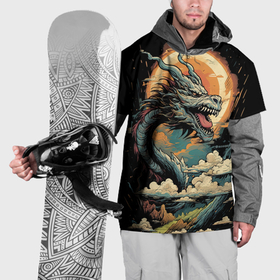 Накидка на куртку 3D с принтом Малахитовый дракон глубина камня в Белгороде, 100% полиэстер |  | 