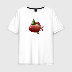 Мужская футболка хлопок Oversize с принтом Рыбка в колпаке в Петрозаводске, 100% хлопок | свободный крой, круглый ворот, “спинка” длиннее передней части | 