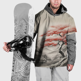 Накидка на куртку 3D с принтом Красное дерево у реки в Кировске, 100% полиэстер |  | Тематика изображения на принте: 