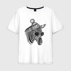 Мужская футболка хлопок Oversize с принтом Зебра хипстер в Екатеринбурге, 100% хлопок | свободный крой, круглый ворот, “спинка” длиннее передней части | 