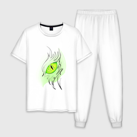 Мужская пижама хлопок с принтом Зелёный глаз дракона , 100% хлопок | брюки и футболка прямого кроя, без карманов, на брюках мягкая резинка на поясе и по низу штанин
 | Тематика изображения на принте: 