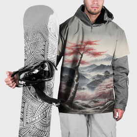 Накидка на куртку 3D с принтом Высокое дерево и гора Фудзияма в Курске, 100% полиэстер |  | 