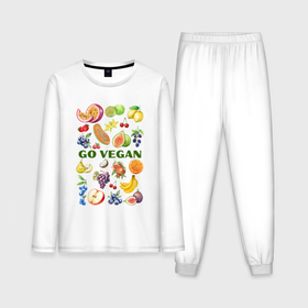 Мужская пижама с лонгсливом хлопок с принтом Go vegan   слоган с фруктами ,  |  | 