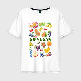 Мужская футболка хлопок Oversize с принтом Go vegan   слоган с фруктами в Тюмени, 100% хлопок | свободный крой, круглый ворот, “спинка” длиннее передней части | 