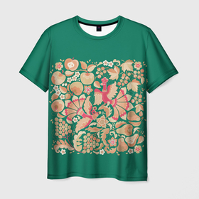 Мужская футболка 3D с принтом Русский сад с птицами и плодами , 100% полиэфир | прямой крой, круглый вырез горловины, длина до линии бедер | 