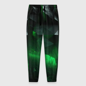 Мужские брюки 3D с принтом Трехмерность зеленой  фигуры в Кировске, 100% полиэстер | манжеты по низу, эластичный пояс регулируется шнурком, по бокам два кармана без застежек, внутренняя часть кармана из мелкой сетки | 