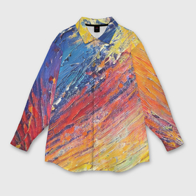 Мужская рубашка oversize 3D с принтом Смешение масляных красок синий жёлтый красный живопись ,  |  | 