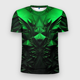 Мужская футболка 3D Slim с принтом Асимметрия  зеленого узора в Тюмени, 100% полиэстер с улучшенными характеристиками | приталенный силуэт, круглая горловина, широкие плечи, сужается к линии бедра | 
