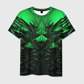 Мужская футболка 3D с принтом Асимметрия  зеленого узора в Тюмени, 100% полиэфир | прямой крой, круглый вырез горловины, длина до линии бедер | 