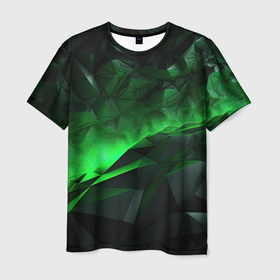 Мужская футболка 3D с принтом Асимметричный узор   зелени в Белгороде, 100% полиэфир | прямой крой, круглый вырез горловины, длина до линии бедер | 