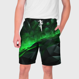 Мужские шорты 3D с принтом Асимметричный узор   зелени в Белгороде,  полиэстер 100% | прямой крой, два кармана без застежек по бокам. Мягкая трикотажная резинка на поясе, внутри которой широкие завязки. Длина чуть выше колен | 