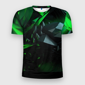 Мужская футболка 3D Slim с принтом Гармония зеленого хаоса в Белгороде, 100% полиэстер с улучшенными характеристиками | приталенный силуэт, круглая горловина, широкие плечи, сужается к линии бедра | 
