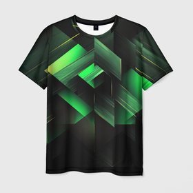 Мужская футболка 3D с принтом Асимметричный узор зелени в Кировске, 100% полиэфир | прямой крой, круглый вырез горловины, длина до линии бедер | Тематика изображения на принте: 