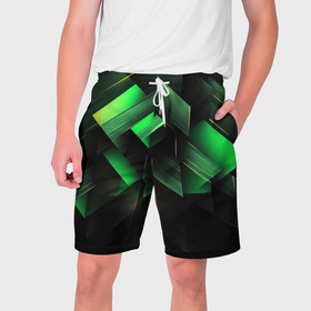 Мужские шорты 3D с принтом Асимметричный узор зелени в Белгороде,  полиэстер 100% | прямой крой, два кармана без застежек по бокам. Мягкая трикотажная резинка на поясе, внутри которой широкие завязки. Длина чуть выше колен | 