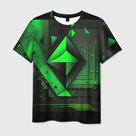 Мужская футболка 3D с принтом Асимметричный узор  зелени в Кировске, 100% полиэфир | прямой крой, круглый вырез горловины, длина до линии бедер | 