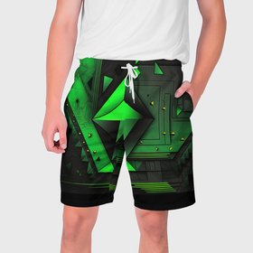 Мужские шорты 3D с принтом Асимметричный узор  зелени в Кировске,  полиэстер 100% | прямой крой, два кармана без застежек по бокам. Мягкая трикотажная резинка на поясе, внутри которой широкие завязки. Длина чуть выше колен | 