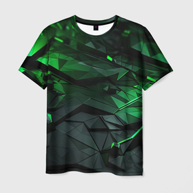 Мужская футболка 3D с принтом Мир абстрактной зелени в Екатеринбурге, 100% полиэфир | прямой крой, круглый вырез горловины, длина до линии бедер | Тематика изображения на принте: 
