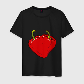 Мужская футболка хлопок с принтом Сердце из красных перцев как символ любви к еде в Екатеринбурге, 100% хлопок | прямой крой, круглый вырез горловины, длина до линии бедер, слегка спущенное плечо. | 