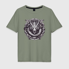 Мужская футболка хлопок Oversize с принтом Геральдический дракон в Петрозаводске, 100% хлопок | свободный крой, круглый ворот, “спинка” длиннее передней части | 