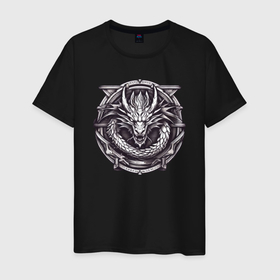 Мужская футболка хлопок с принтом Геральдический дракон в Петрозаводске, 100% хлопок | прямой крой, круглый вырез горловины, длина до линии бедер, слегка спущенное плечо. | 