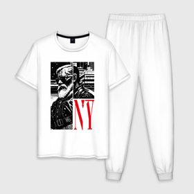 Мужская пижама хлопок с принтом Брутальный новый год в Курске, 100% хлопок | брюки и футболка прямого кроя, без карманов, на брюках мягкая резинка на поясе и по низу штанин
 | 