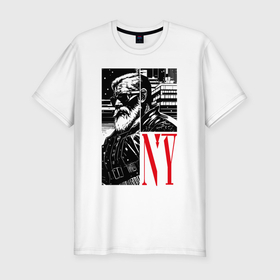 Мужская футболка хлопок Slim с принтом Брутальный новый год в Курске, 92% хлопок, 8% лайкра | приталенный силуэт, круглый вырез ворота, длина до линии бедра, короткий рукав | 