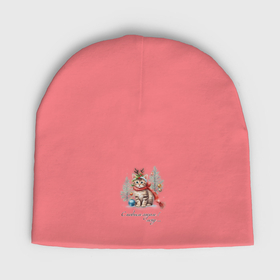 Мужская шапка демисезонная с принтом Котёнок с оленьими рожками в ёлках мяу в Кировске,  |  | Тематика изображения на принте: 