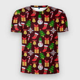 Мужская футболка 3D Slim с принтом Christmas sparkles в Курске, 100% полиэстер с улучшенными характеристиками | приталенный силуэт, круглая горловина, широкие плечи, сужается к линии бедра | 