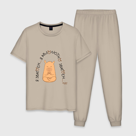 Мужская пижама хлопок с принтом Капибара спокойный: я збагоен в Тюмени, 100% хлопок | брюки и футболка прямого кроя, без карманов, на брюках мягкая резинка на поясе и по низу штанин
 | 