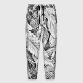 Мужские брюки 3D с принтом Чёрно белые листья в Санкт-Петербурге, 100% полиэстер | манжеты по низу, эластичный пояс регулируется шнурком, по бокам два кармана без застежек, внутренняя часть кармана из мелкой сетки | 