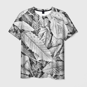 Мужская футболка 3D с принтом Чёрно белые листья в Белгороде, 100% полиэфир | прямой крой, круглый вырез горловины, длина до линии бедер | 